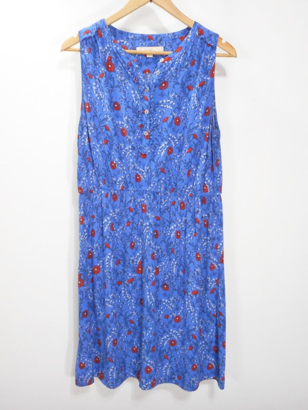 Loft Women's Large LP Petite Sleeveless Floral Dress Blue Elastic Waist